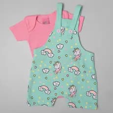 Conjunto verão kit body com jardineira menina