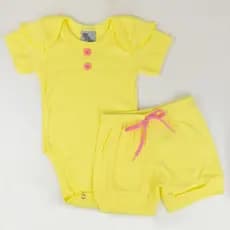 Conjunto kit body verao bebe menina com duas peças body manga curta e shorts bombachinha