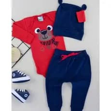 Conjunto kit body 3 peças body + calça saruel + touca