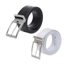 Kit 2 Cinto Masculino Social Preto + Branco Couro Ecológico Fivela Ajustável De Alta Qualidade