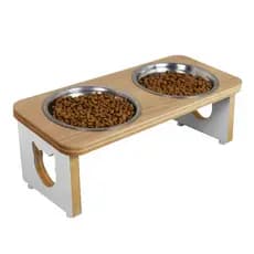 Comedouro Elevado Duplo Bebedouro para Gato Pet Suporte MDF Tigelas Inox 400ml Linha Tradicional