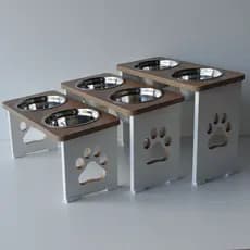 Comedouro Cachorro Grande Duplo  Elevado Pet MDF 20/25/30cm - Inox