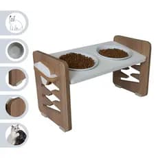 Comedouro Elevado Cães e Gatos Duplo Pet MDF Zig Zag Regulagem Altura