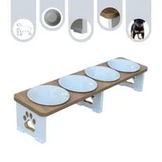 Comedouro Bebedouro Quadruplo Linear Pet Elevado Cachorro Tigelas Inox / Porcelana Linha Premium