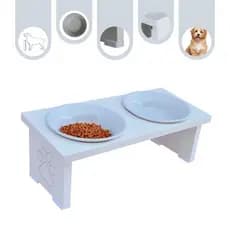 Comedouro Pet Elevado Duplo Cachorro Linha Duo Tigelas Inox / Porcelana