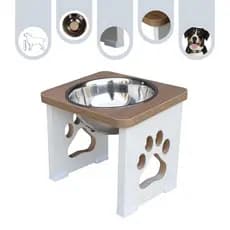 Comedouro Bebedouro Grande Cachorro Pet MDF 20 cm Tigela Inox - ESPECIAL ROSE