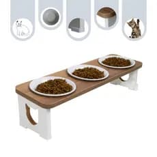 Comedouro Bebedouro Triplo Pet Elevado Gato Tigelas Inox / Porcelana Linha Premium