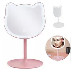 Espelho De Mesa Gatinho Maquiagem Led Touch Articulado USB
