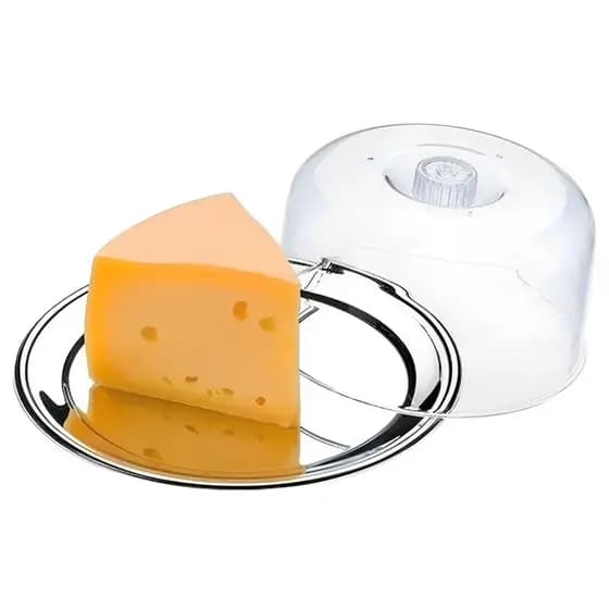 Porta Queijos Display Com Prato Base Inox Queijeira Cúpula