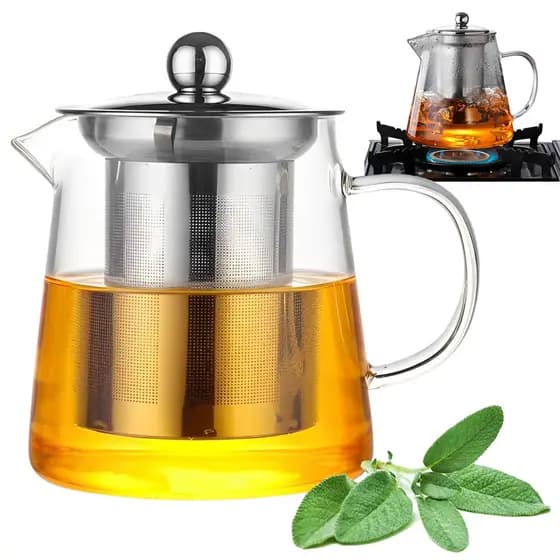 Chaleira Bule De Vidro Com Infusor De Chá Café Inox 400ml