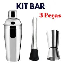 Kit Caipirinha 3 Peças Coqueteleira de inox Socador E Dosador Duplo Caipirinha