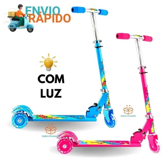 Patinete Infantil Radical 3 Rodas Led Dobrável E Ajustável Para Menino Para menina Até 50 Kg Resistente