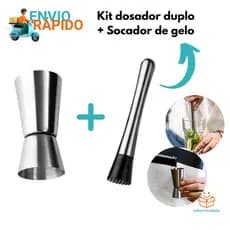 Kit Dosador Medidor + Socador Macetador de gelo em inox