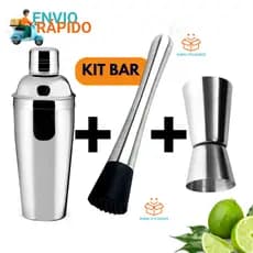 Kit Coqueteleira De inox Com Socador E Dosador Duplo 25 e 50 Ml Para Bebidas Drink Caipirinha Bar Restaurantes e