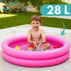 Piscina Infantil Inflável Bebê 26L 2 Anéis Rosa Banheirinha PVC 60x10cm Menina