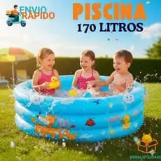 Piscina Inflável Infantil 170 Litros Resistente Para Bebê e Crianças Verão Banho Azul Decorada Menino