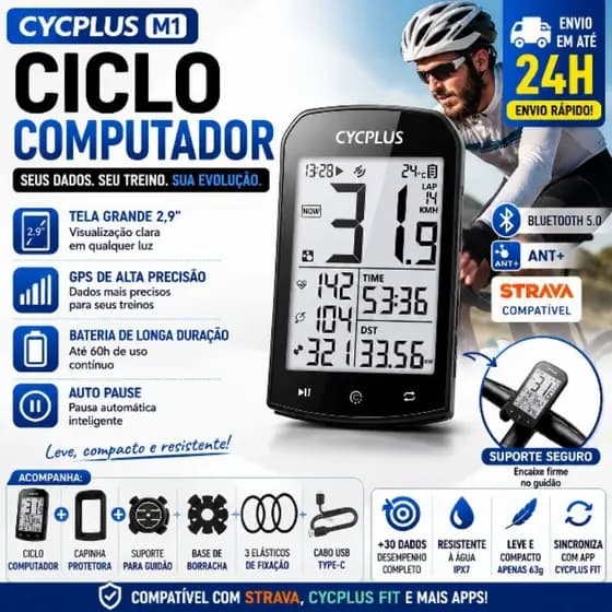 Ciclocomputador Cycplus M1 GPS Bluetooth Strava ant+ MTB Speed + Capinha