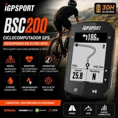 Ciclocomputador GPS iGPSPORT BSC200 Bluetooth, ANT+, Strava, 30h Bateria, À Prova D’água Com Mapa Mtb Speed