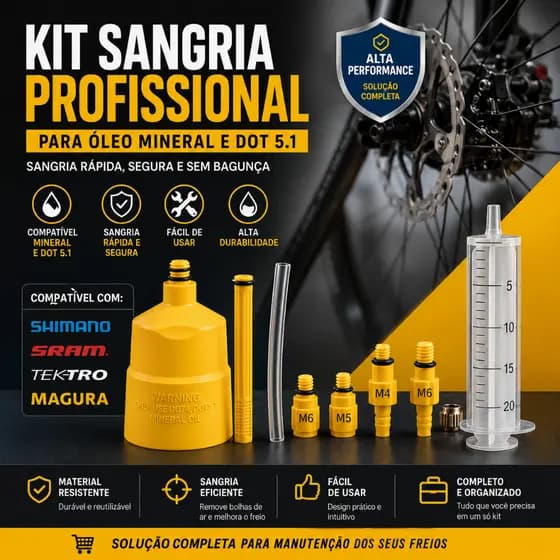 Kit Sangria Óleo Mineral para Freio a Disco Hidráulico Shimano Sram Magura
