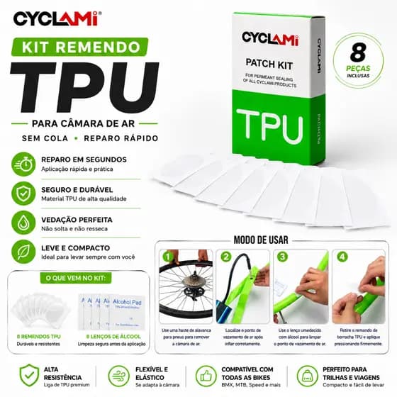Kit 8 Remendo CYCLAMI para Câmara de Ar TPU Reparo Rápido Bike Speed MTB