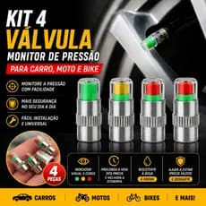 Kit 4 Válvula de Pneu Bico Monitor de Pressão para Carro Moto Bike