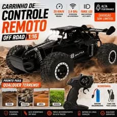 Carrinho de Controle Remoto Off-Road 2.4G Carenagem Metal Com Farol Led 20km/h Rápido e Resistente