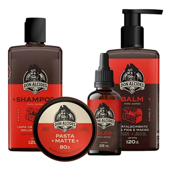 Kit Don Alcides Barba Negra Shampoo Balm Óleo E Pasta Cabelo