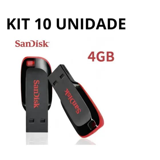 KIT 10 UNIDADE Pen Drive SanDisk Cruzer Blade 4GB USB Flash Drive Compacto para Arquivos Fotos Vídeos