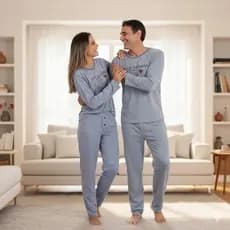 Kit Pijama Casal Feminino e Masculino Longo Namorados Crush Inverno