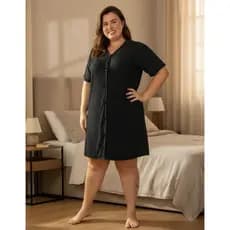 Camisola Plus Size Em Liganete Botões Aberta Amamentação Pós Cirurgia