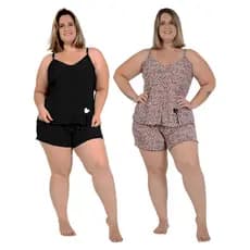 Kit 2 Pijamas Plus Size Feminino Baby Doll Liganete Alcinha
