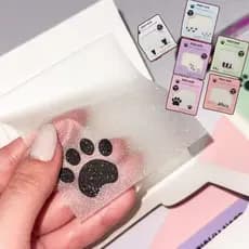 Bloco de Notes Transparente Glitter Gatinho ou Patinha Cola e Descola 75x75mm Papelaria