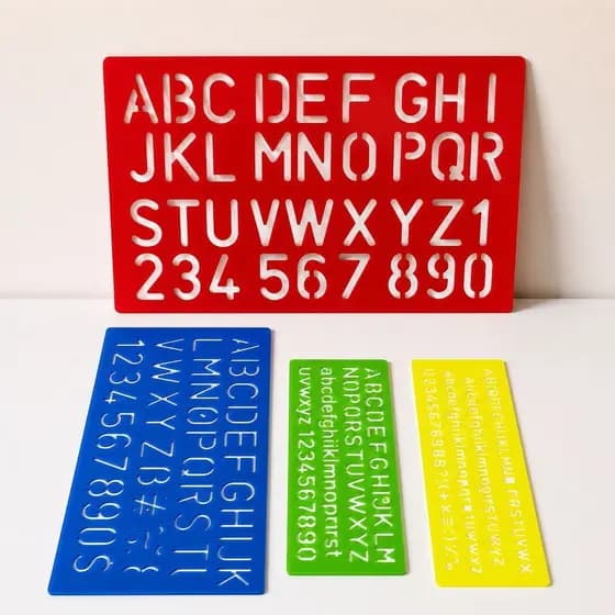 Kit 4 Régua Normógrafo Cristal Letras ABC e Números Molde Escolar Infantil Educativo