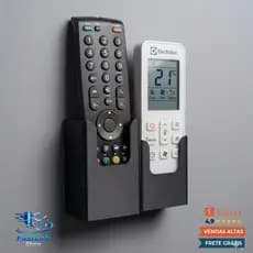 Suporte Organizador Controles Remoto Parede 2 lugares Preto Porta Controle Universal fita dupla face