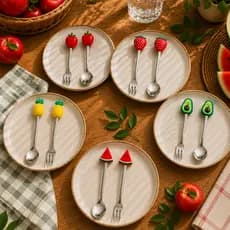 Kit 2 Talheres De Frutinhas Em Inox Colher E Garfo Decorativos Ideal Para Mesa Posta