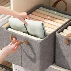 Cesto Organizador Multiuso 47x28cm Cinza Chumbo – Organização para Closet, Quarto e Lavanderia