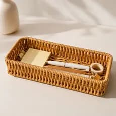 Bandeja Retangular Multiuso  23x8x4cm - Trançada para Lavabo Cozinha Mesa Posta e Decoração Gaveta
