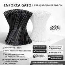 Abraçadeira Nylon Enforca Gato Cinta Hellermann 15 a 30 cm Preto Branco 100 a 500 Unidades