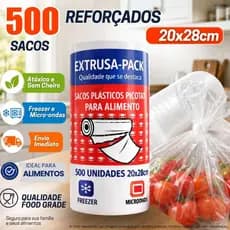 500 Saco Plástico Alimentos 20x28cm Rolo Picotado Reforçado - Saquinho Transparente Freezer e Micro-ondas Atóxico