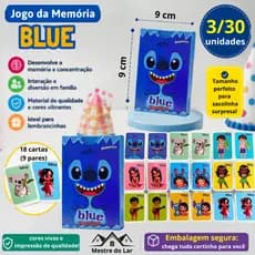 Kit com 3 até 30 Caixinhas Jogo da Memória BLUE  Brinquedo Educativo para Crianças e Festas