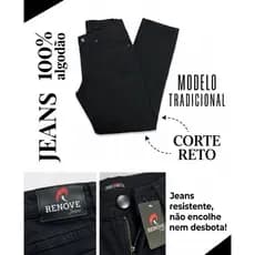 CALÇA JEANS TRADICIONAL MASCULINA RENOVE JEANS CORTE RETO 100% ALGODÃO
