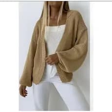 Cardigan Feminino de Tricô Manga Longa Oversized Aberto Casual Elegante Inverno
