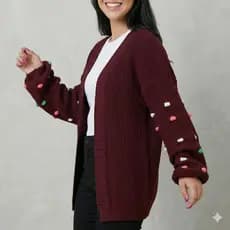Kimono Tricô Pipoca Feminino Cardigan Colorido Manga Bufante Inverno