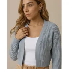 Cardigan Feminino Tricô Mousse Aberto Confortável Manga Longa