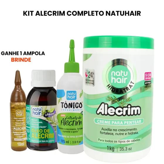 Kit Alecrim Completo NatuHair - Creme para pentear 1 kg + Óleo 60ml  + Tônico 115ml + Ampola 10ml