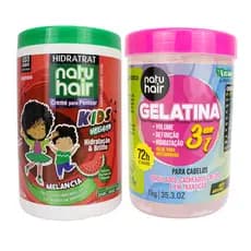 Kit Creme para Pentear Melancia + Gelatina de cachos 3 em 1 Natuhair 1KG Ativador de Cachos
