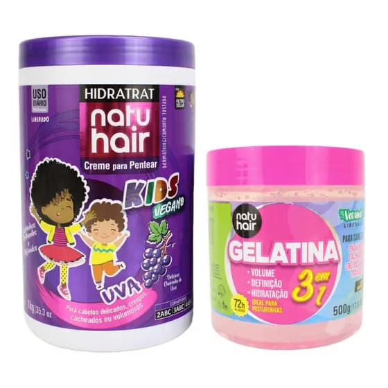 Kit Creme para Pentear Uva + Gelatina modeladora de cachos 3 em 1 Natuhair