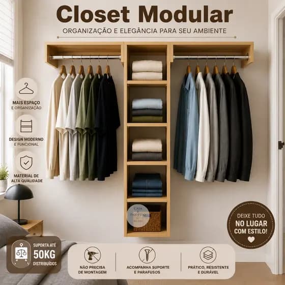 Closet Sapateira Suspensa Arara De Parede  Aberto Com Cabideiro-89
