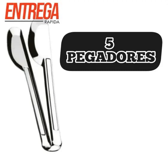 Conjunto 5 Pegadores em Aço Inox Para Salada Massas Carne Peixe
