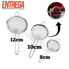 Kit Peneira Grandes Coador Em Aço Inox 3 Tamanhos 8/10/12cm